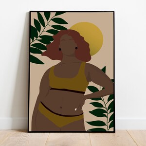 Curvy black woman art, boho wall decor, Instant download, plus size melanin women art, african american art, big girl art, body positive art