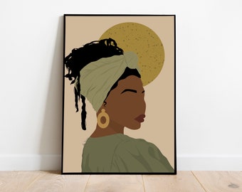 Donna nera con dreadlocks, ragazza nera con dreadlocks, stampa artistica donna con dreadlocks, DOWNLOAD DIGITALE, illustrazione di donna, arte afro, dreadlocks, dreadlocks