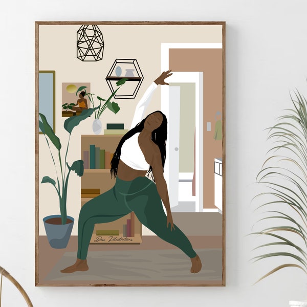 Black Woman Doing Yoga,  Black Girl Yoga, Yoga Art Print, DIGITAL  DOWNLOAD, Woman Illustration, Afro Art, Yoga Art, Yoga Wall Art, Yogi Art