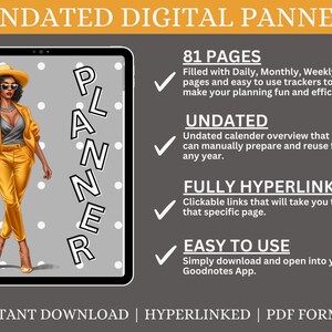 Black Girl Digital Planner, Undated Digital Planner, Goodnotes 5 planner, iPad planner, Notability planner, Daily, Weekly & Monthly Planner