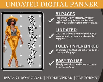 Black Girl Digital Planner, Undated Digital Planner, Goodnotes 5 planner, iPad planner, Notability planner, Daily, Weekly & Monthly Planner