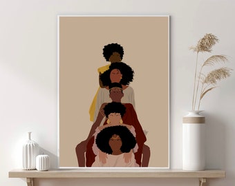 Arte de mujer negra, arte mural imprimible, ilustración de mujeres, arte negro, arte mural negro, arte mural de mujeres negras, arte mural afroamericano,