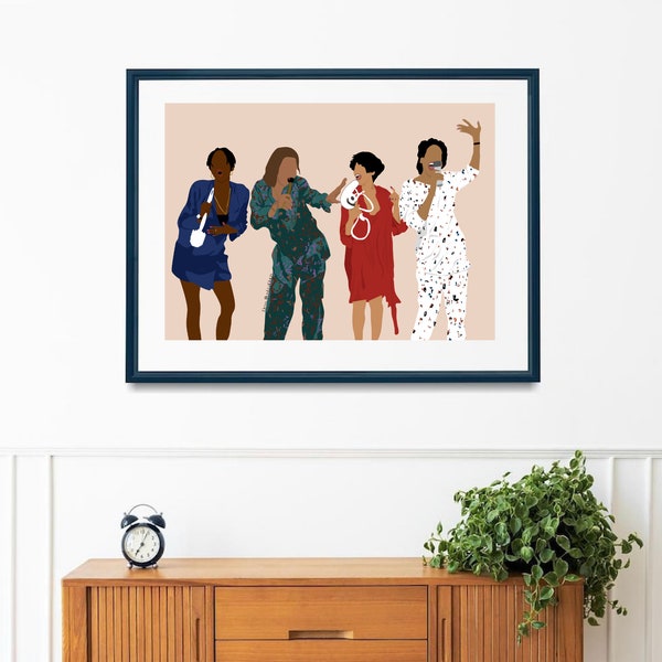 Living Single Art Print, DIGITAL DOWNLOAD, 90's Classic Tv, Women Illustration, Afro Art Print, Black  Classic TV Show