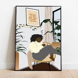 Curvy black woman art, boho wall decor, Instant download, plus size melanin women art, african american art, big girl art, body positive art