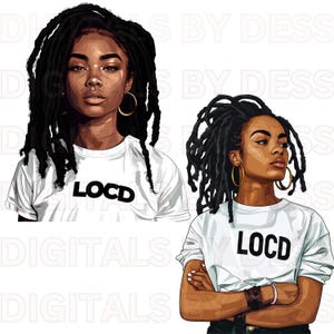 Black Women with Locs PNG Art,  Digital Download, Melanin Black Girl, African American Clipart, High Quality, Dread Loc Women