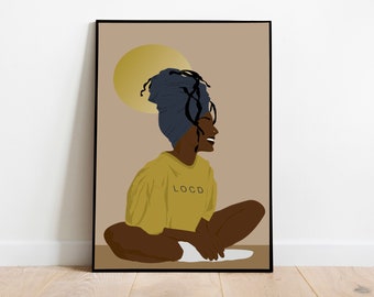 Donna nera con dreadlocks, ragazza nera con dreadlocks, stampa artistica donna con dreadlocks, DOWNLOAD DIGITALE, illustrazione di donna, arte afro, dreadlocks, dreadlocks