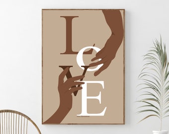 Arte de pared con manos de pareja negra, arte de pared imprimible, arte de dormitorio con amor negro, arte de amor, tipografía de amor, decoración de habitación con arte minimalista, arte digital