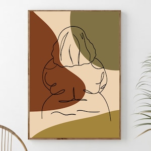 Curvy Girl Line Art, Printable Art, Minimalist Woman Art, Abstract Boho Wall Art, Boho Decor, Female Face Line Drawing, Plus Size Art