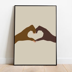 Black Couple Heart Hands Wall Art, Printable Wall Art, Black Love Bedroom Art,  Minimalist Art Room Decor, Digital Art