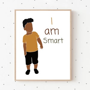 Affirmation Print For Black Boys, Kids Affirmation Print, I am Smart,Daily Positive Motivational Wall Art, Kids Playroom Art, Black Boys
