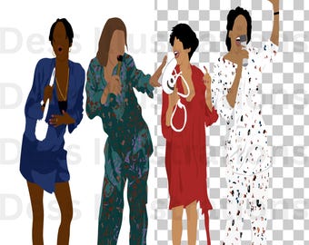 Wohnzimmer Single Clipart, DIGITAL DOWNLOAD, 90's Classic Tv, Frauen Illustration, Afro Kunstdruck, schwarze klassische TV-Serie png