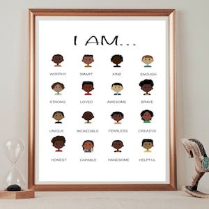 Affirmations Print For Black Boys, Kids Affirmations Print, I am print, Daily Positive Motivational Wall Art, Kids Playroom Art, Black Boys