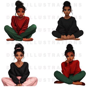 Black Women Sitting PNG Art,  Digital Download, Melanin Black Girl, African American Clipart, High Quality Clipart