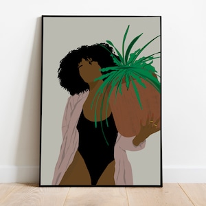 Plant Black Girl Art, Black Woman Art, Printable Wall Art, Black Art Print, Black Wall Art, Black Girl Wall Art, Plant Girl, Plant Wall Art.