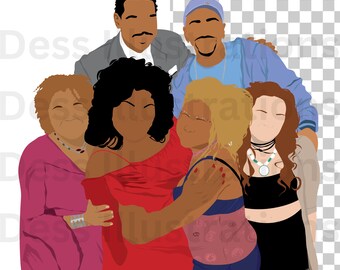 The Parkers Tv Show Clipart, DIGITAL DOWNLOAD, 90er Jahre Classic Tv, afroamerikanische Illustration, schwarze klassische TV-Show, schwarze Sitcom