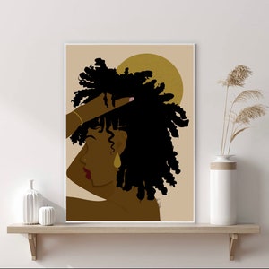 Black Woman With Locs,  Black Girl With Locs, Woman with dreadlocks Art Print, DIGITAL  DOWNLOAD, Woman Illustration, Afro Art, Locs, Dreads