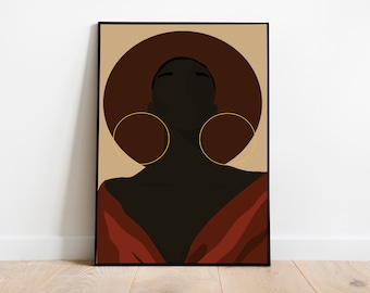 Arte de mujer negra, arte mural imprimible, impresión de arte negro, arte mural negro, chica negra, arte mural femenino, femenino, belleza negra