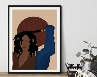 Donna nera con dreadlocks, ragazza nera con dreadlocks, stampa artistica donna con dreadlocks, DOWNLOAD DIGITALE, illustrazione di donna, arte afro, dreadlocks, dreadlocks