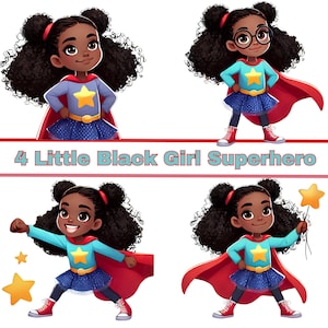 Gráfico PNG de superhéroe de niña negra pequeña, descarga digital, niña afroamericana, arte infantil, arte de niña negra, arte afro, clipart de superchica