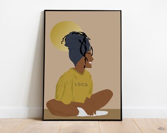 Donna nera con dreadlocks, ragazza nera con dreadlocks, stampa artistica donna con dreadlocks, DOWNLOAD DIGITALE, illustrazione di donna, arte afro, dreadlocks, dreadlocks