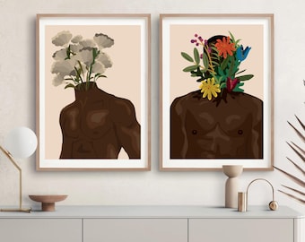 Black Man Art, Printable Wall Art,Set Of 2, Black Man Illustration, Black Art Print Wall Decor, Modern Art, Abstract Art Print, African Man