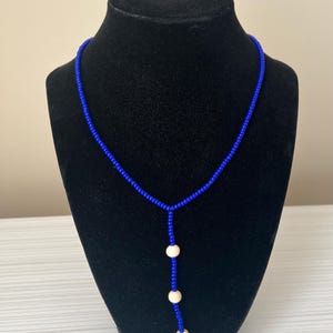 Handmade  beaded necklace blue beads  necklace. Handmade jewelry.