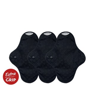 Reusable Organic Cotton Menstrual Pads in Black Multiples w/ POUCH - hannahPAD, certified organic, washable, comfortable, long-lasting