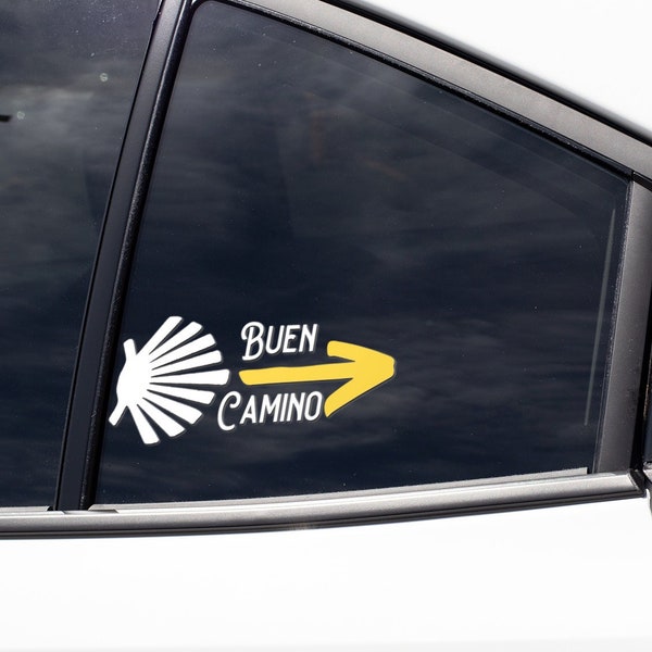 Car Decal Vinyl for Laptop Truck Water Bottle "Buen Camino" Camino De Santiago Saint James Way Shell and Yellow Arrow