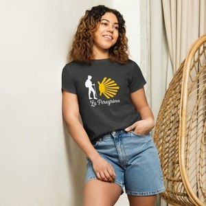 Camino De Santiago La Peregrina Yellow Shell Camino France The Way Camiseta feminina de cintura alta