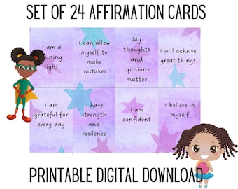 Black Girl Magic Affirmation Card Deck, Cartes d'affirmation positives pour les filles noires, Cartes d'affirmation pour les filles - BIPOC imprimable