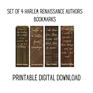 Harlem Renaissance Authors Bookmarks Printable Digital Download, Set of 4
