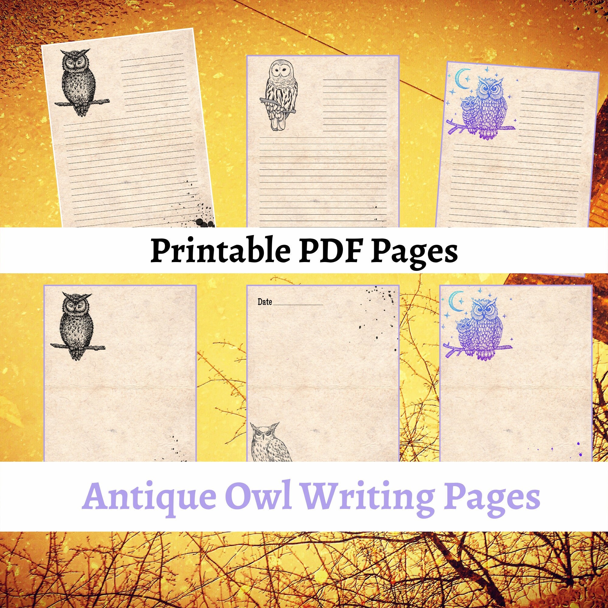 faux-vintage-antique-owl-stationery-printable-pdf-8-5-x-11-for-journals-writing-prompts-diary-letter-writing-paper-lined-and-unlined-etsy