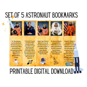 African American Astronaut Printable Bookmarks - Digital Set of 5