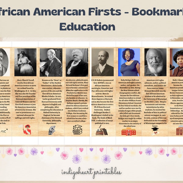 Marque-pages Black American Firsts | Éducation| Mois de l'histoire des Noirs | Signets imprimables| Signets de téléchargement numérique