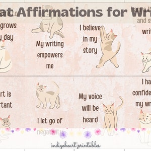 Positive Katzen Affirmationen für Schriftsteller und Autoren | Katzenmotiv | Ermutigung | Druckbar | Digitaler Download Katzen Affirmationskarten