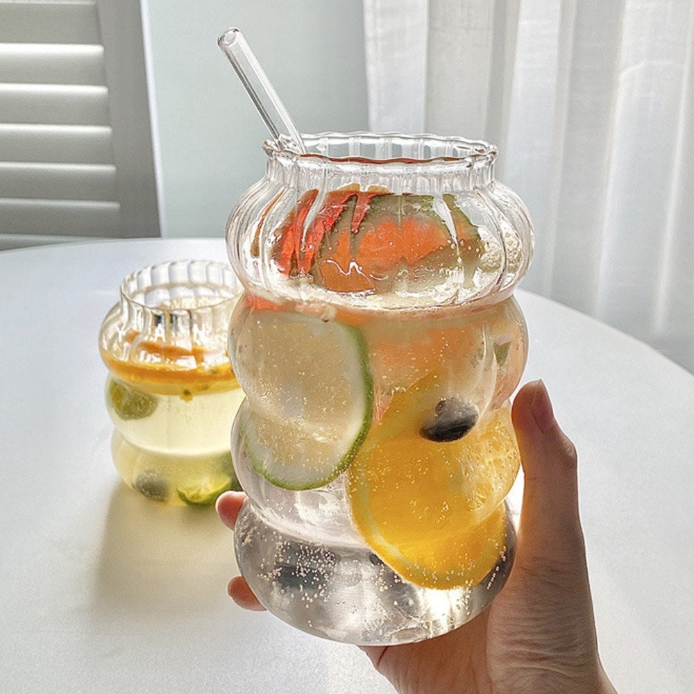 Curved Bubble Shape Glass Cup Aesthetic Glass Cup Nordic Etsy