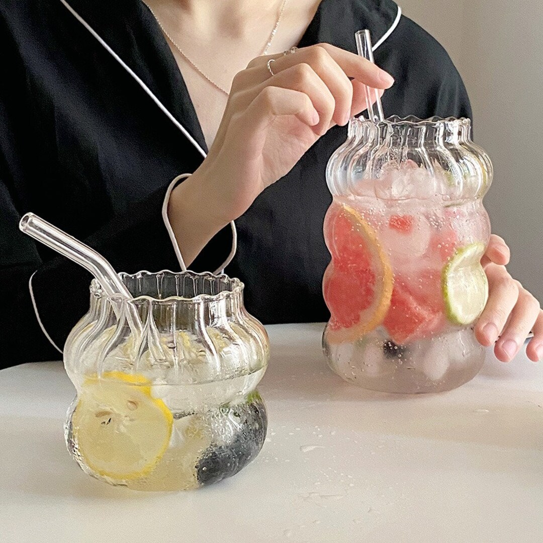 Curved Bubble Shape Glass Cup Aesthetic Glass Cup Nordic Etsy