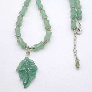 Jade Green Aventurine Leaf Pendant, Handmade Gemstone Necklace