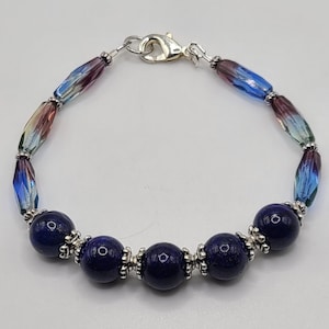 Dark Blue Lapis Lazuli and Czech Glass Ombre Gemstone Bracelet
