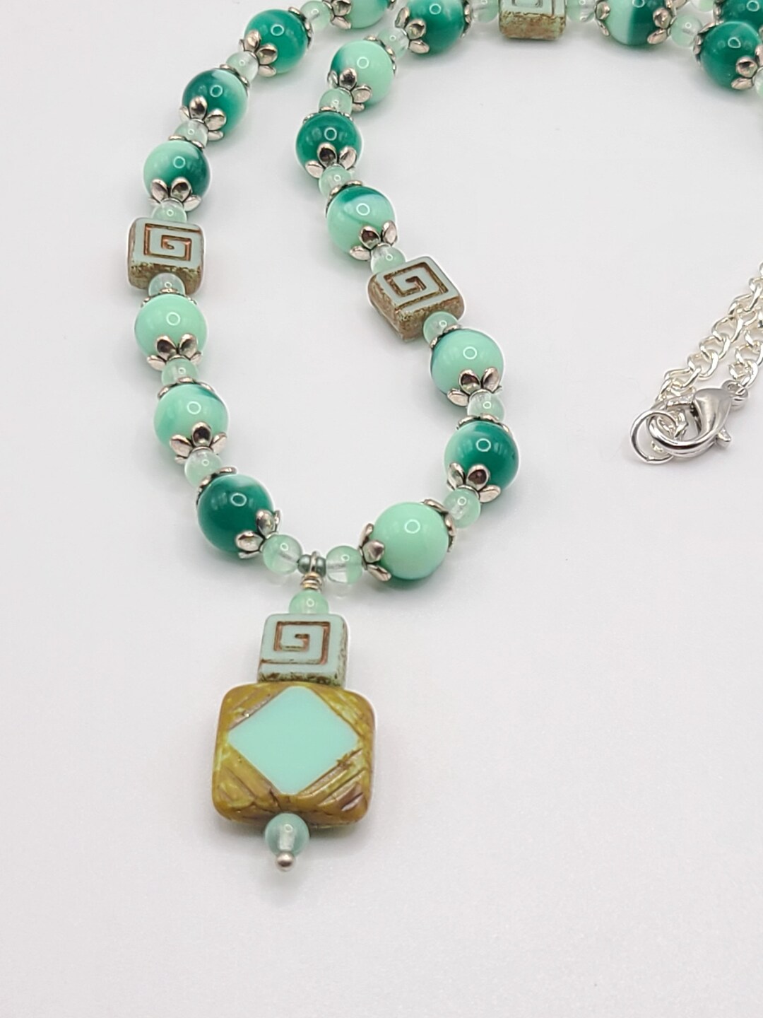 Mint Green Necklace, Mint Green Pendant Necklace, Light Green Necklace