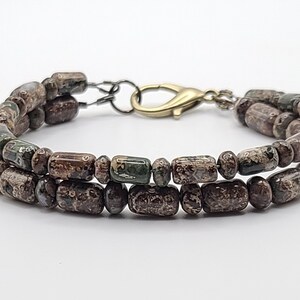7.5 Inch Handmade Two Strand Jasper Gemstone Bracelet with Brown Flower Stones