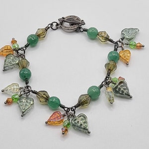 Nature Inspired Bracelet, Autumn Bracelet, Flower and Leaf Bracelet, Flower and Leaf Charm Bracelet