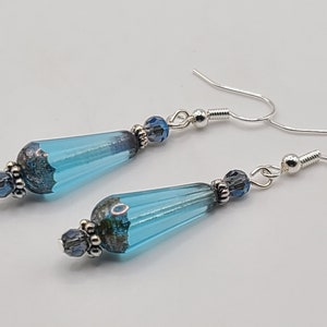 Sky Blue Teardrop Dangle Earrings, Handmade Glass Jewelry for Women