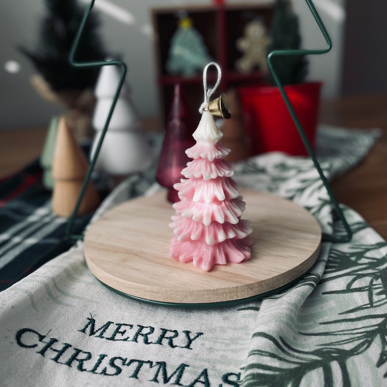 Christmas Tree, Christmas Candle Gift, Handmade Candle, Special Holiday Gift, Holiday Candle Gift, Home Decor Candle Pink