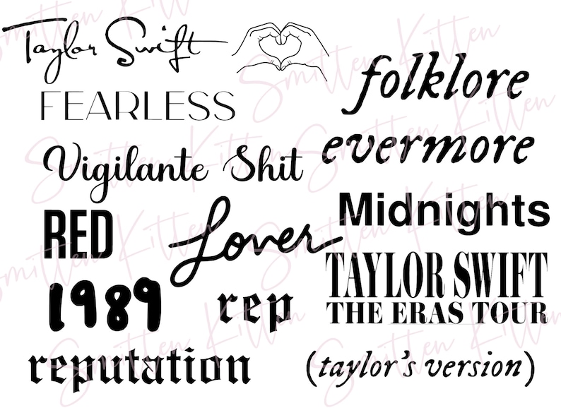Taylor Swift Eras Tour Album Text Titles Lover Midnights Etsy