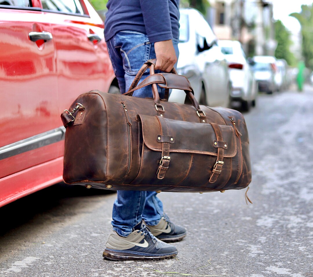 Mens&womens Travel Bag Full Grain Leather Duffel Bag Weekend Etsy