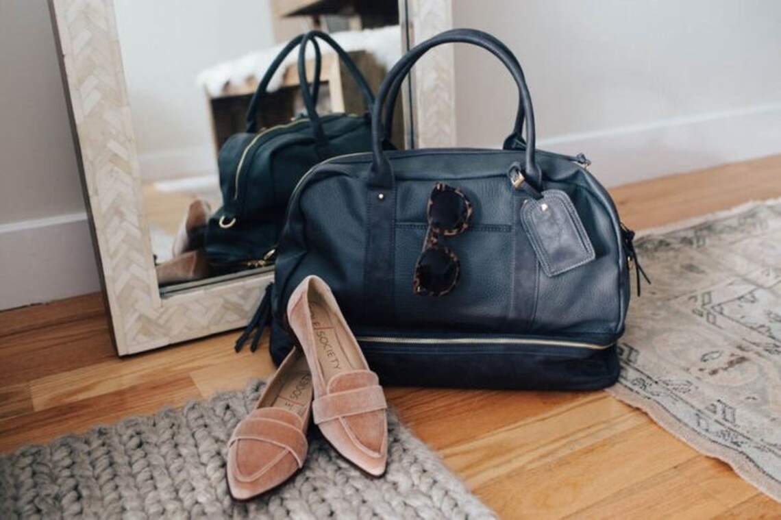 Leather Weekender Bag With Shoe Compartment Men Full Grain Etsy