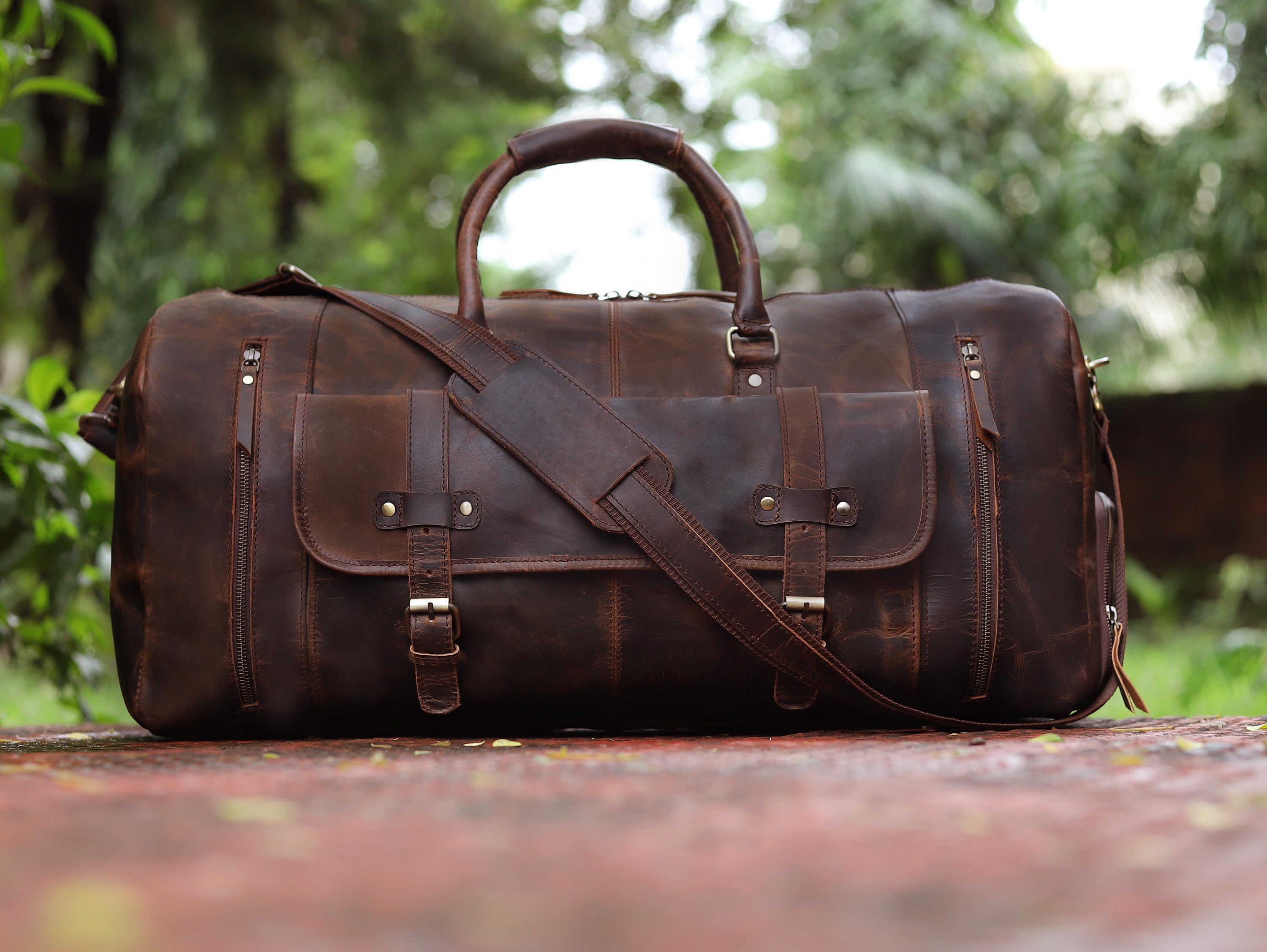 Full Grain Leather Duffle Bag/monogrammed Genuine Leather Etsy