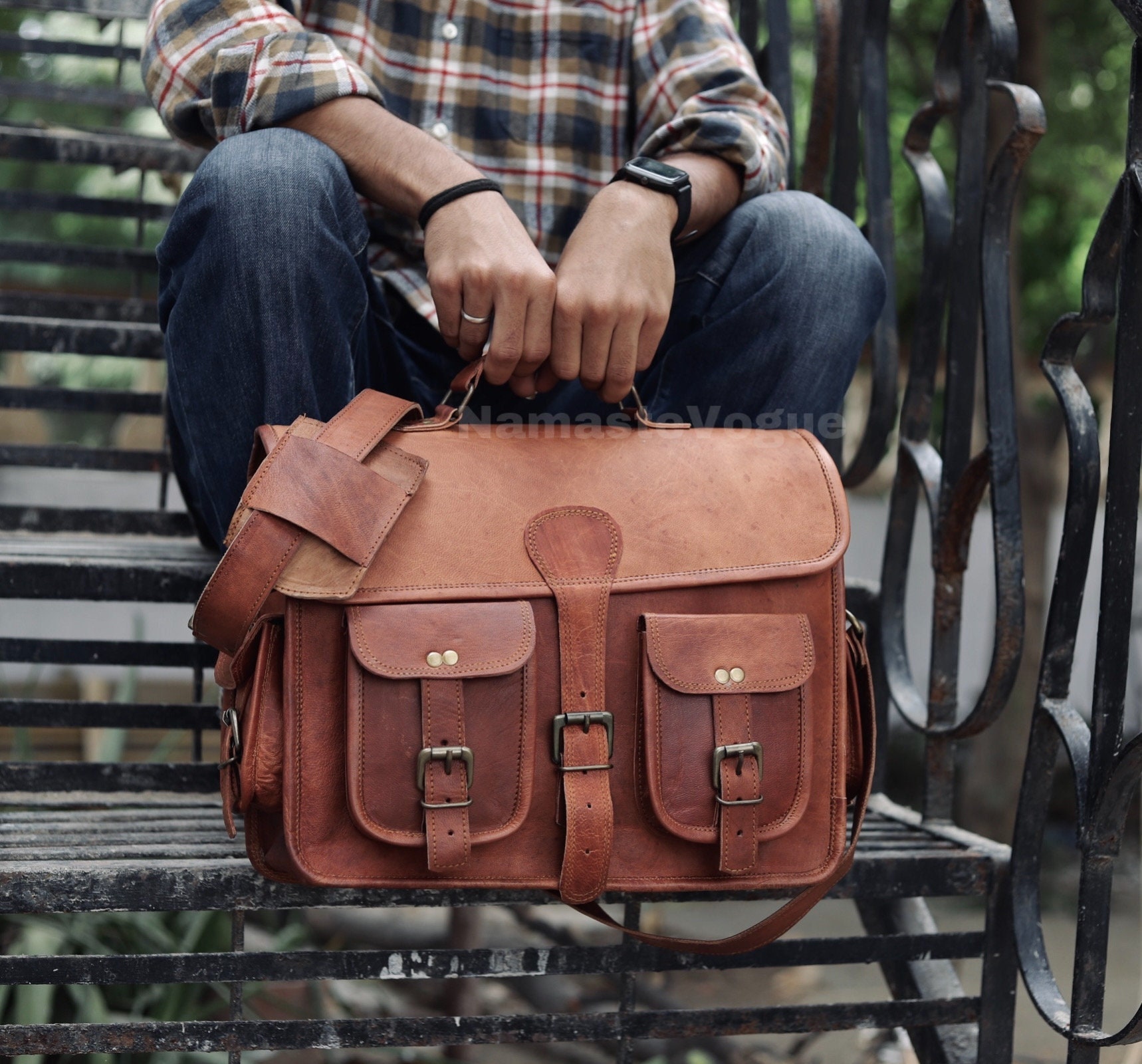 mens dark brown leather messenger bag