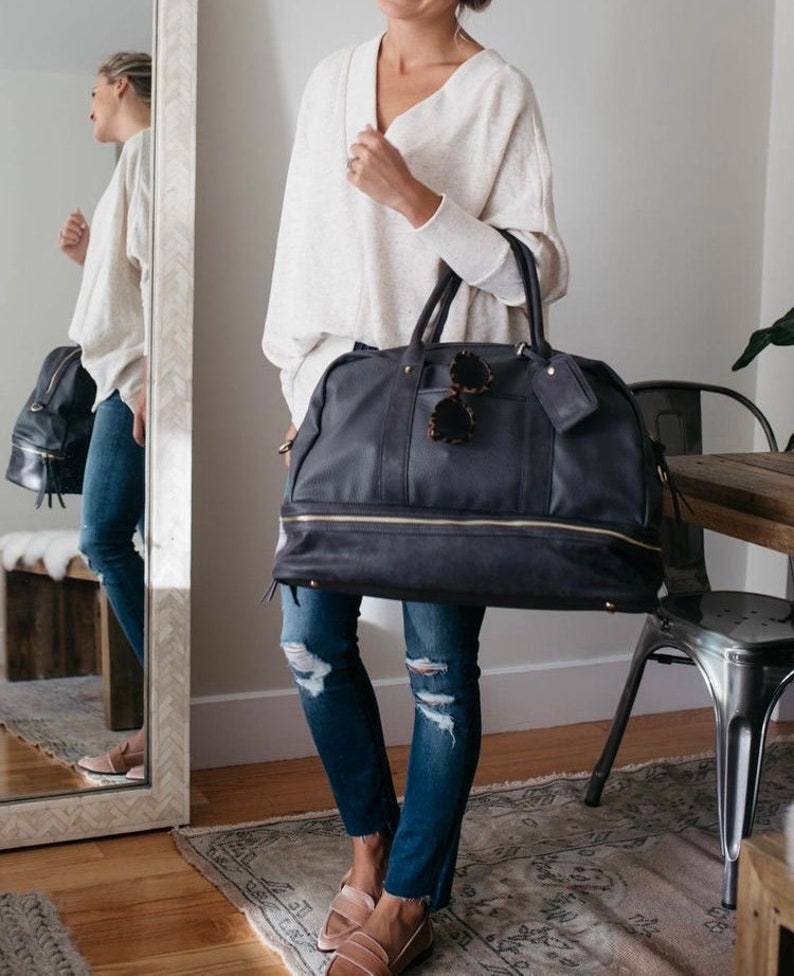 Leather Weekender Bag With Shoe Compartment Men Full Grain Etsy